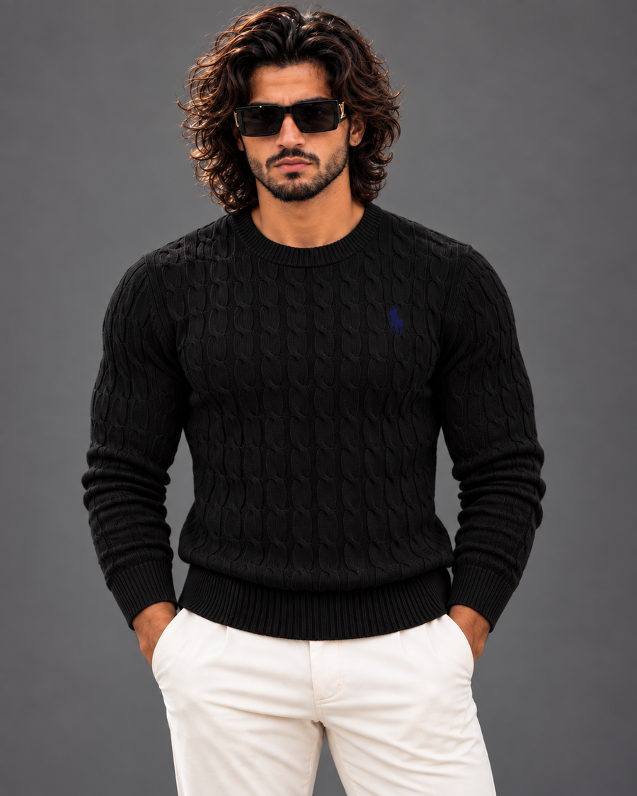 The cable knit crew neck